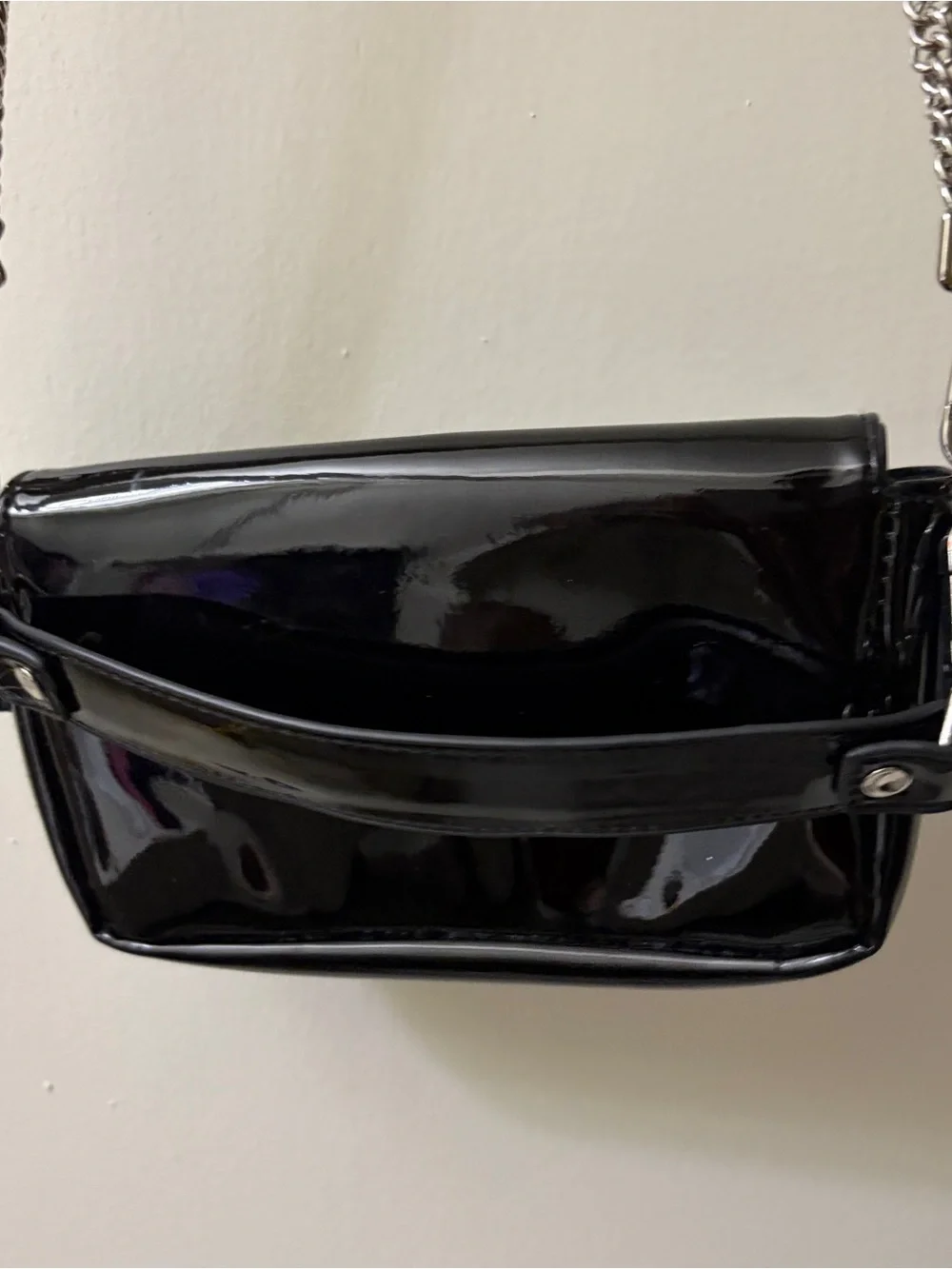 Steve Madden Black Patent Crossbody with Silver Chain